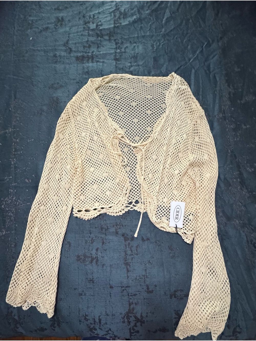 Cider Beige Crochet Tie-Front Bolero